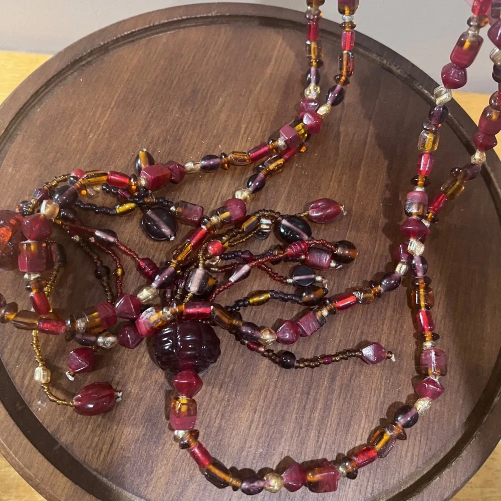 NWT Pier 1 Imports Beaded Acrylic Accent Garland Burgundy Gold 60in Boho Vtg